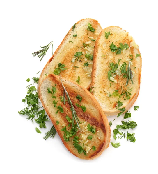 Delicious Homemade Garlic Bread Isolated White — Stock Photo, Image