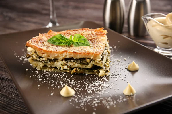 Lasagna Spinach Plate Close — Stock Photo, Image