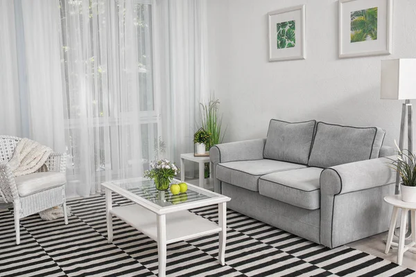 Modern Living Room Design Big Striped Carpet — Stock Photo, Image