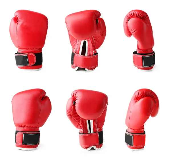 Conjunto Guantes Boxeo Aislados Sobre Fondo Blanco —  Fotos de Stock