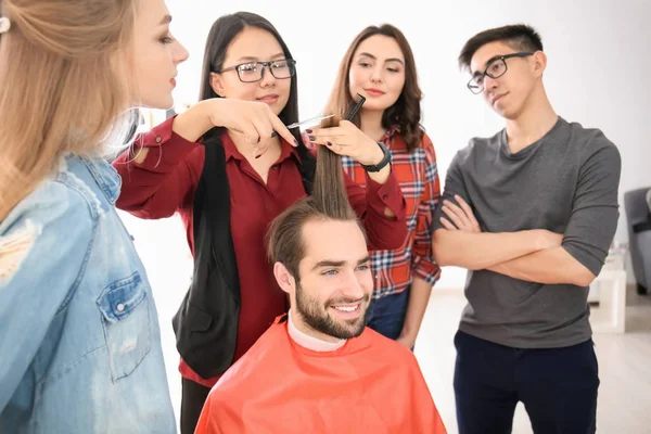 Professional Hairdresser Trainees Working Client Salon Apprenticeship Concept Royalty Free Stock Images
