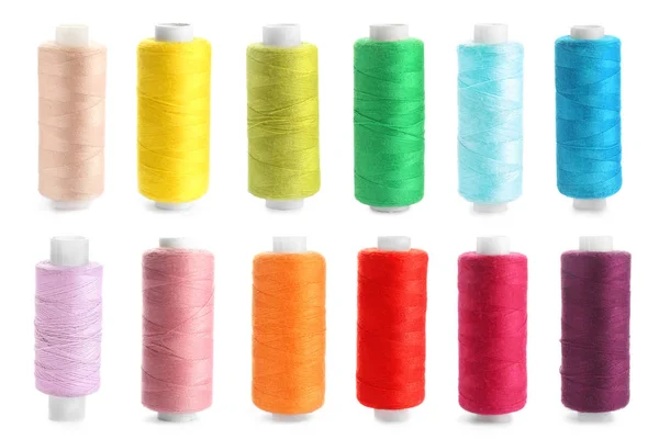 Set Colorful Sewing Threads White Background — Stock Photo, Image