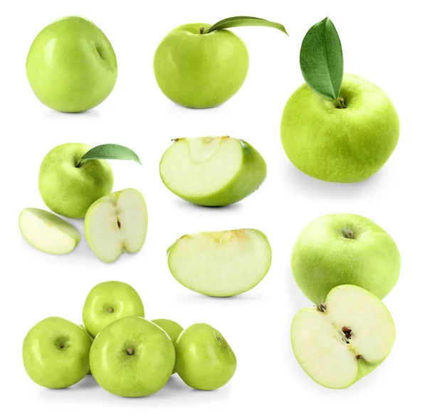 Set Con Manzanas Frescas Maduras Sobre Fondo Blanco — Foto de Stock