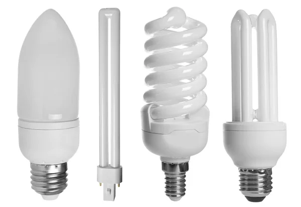 Set Con Diferentes Bombillas Para Lámparas Sobre Fondo Blanco — Foto de Stock