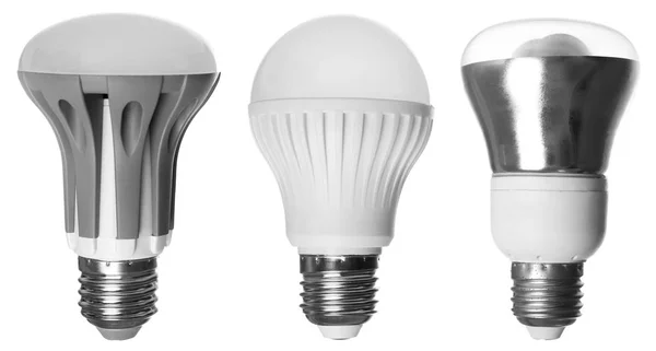 Set Different Light Bulbs Lamps White Background — Stock Photo, Image