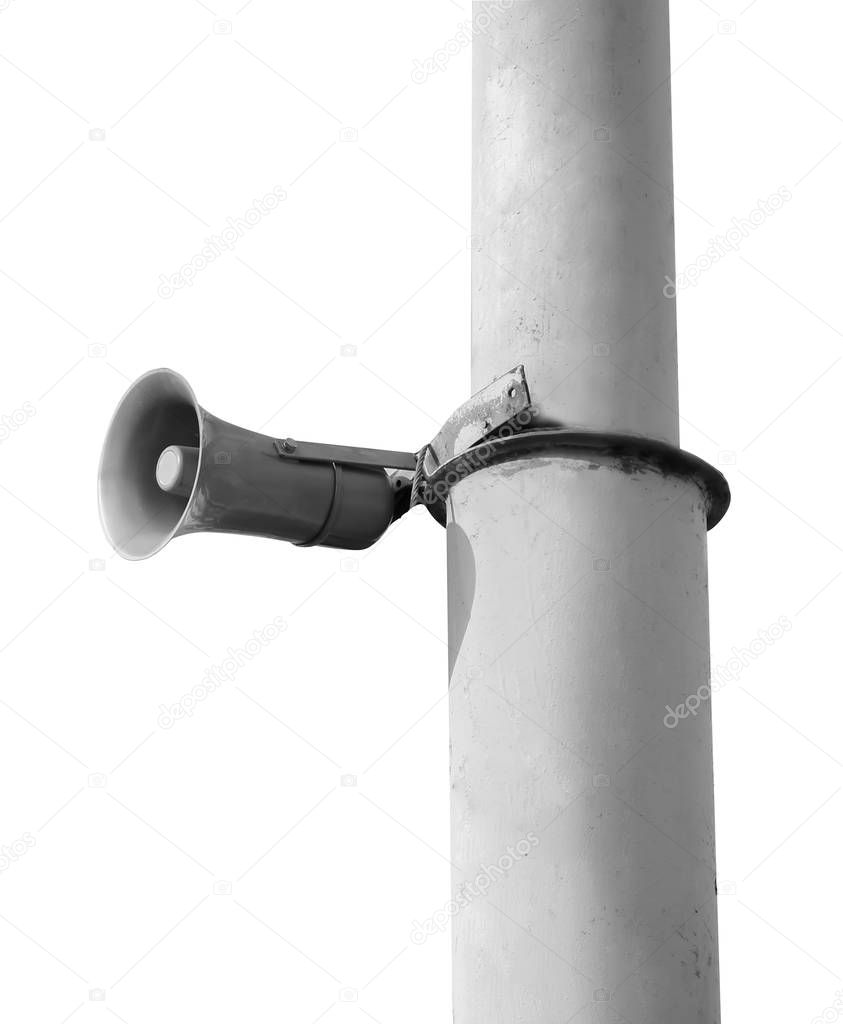 Pole with megaphone on white background