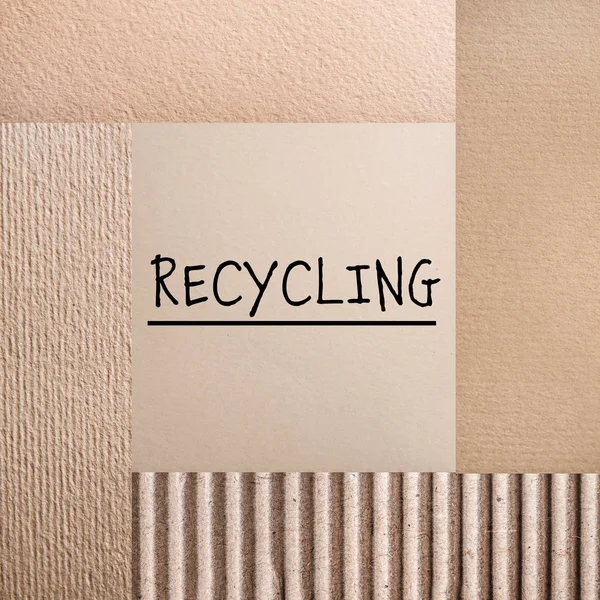 Word Recycling Reeks Verschillende Geweven Materialen — Stockfoto