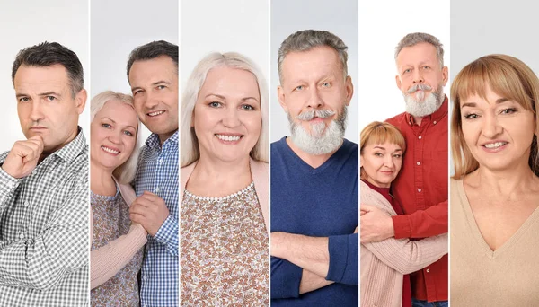 Set Med Mogna Människor Ljus Bakgrund Pension Och Sjukvård — Stockfoto