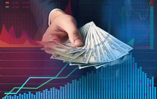 Двойное разоблачение графиков и финансового трейдера деньгами. Концепция Forex
