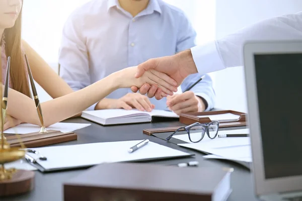 Lawyer shaking hands with client in office — Stock Photo, Image