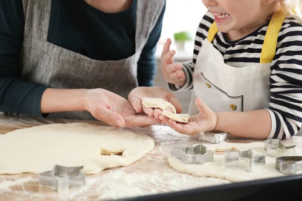 Adorable Little Girl Making Dough Kitchen — Stock Photo, Image