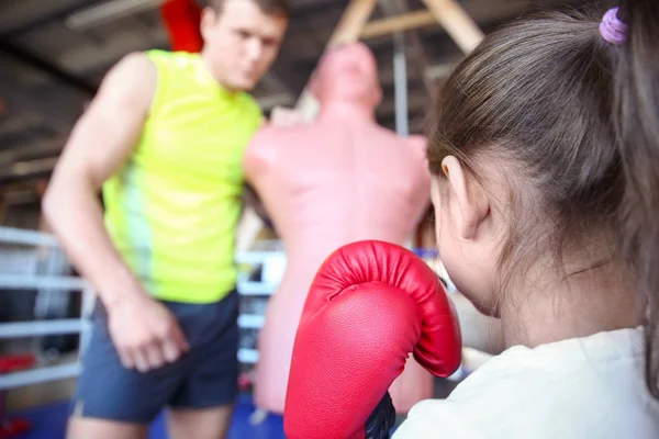 Little Girl Boxing Gloves Ring — Stock Photo, Image