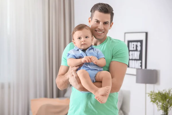 Father His Cute Little Son Home — Stock Photo, Image