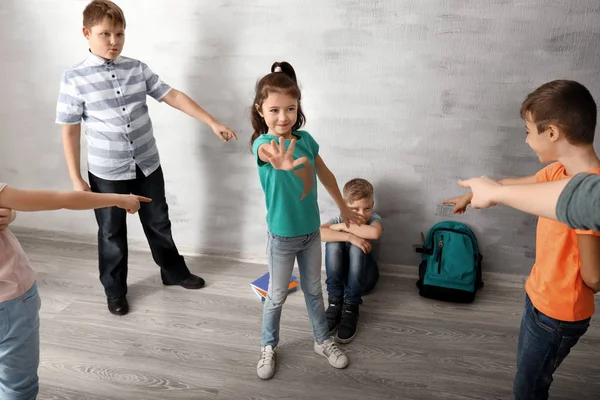 Little Children Bullying Classmate Indoors — Stock Photo, Image