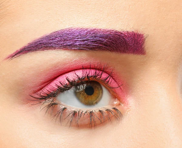 Young Woman Dyed Eyebrows Creative Makeup Closeup Stock Image