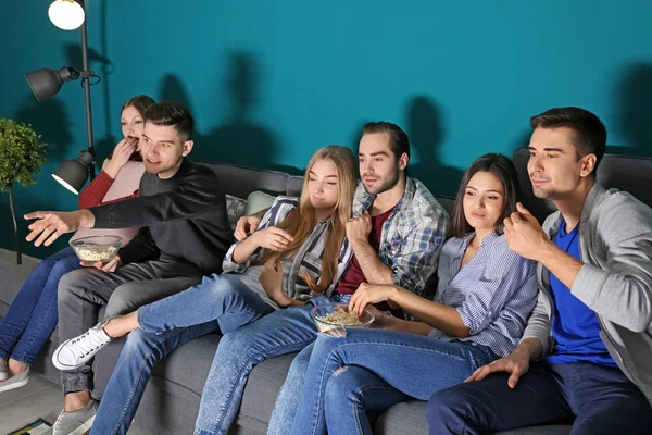 Young People Watching Movie Home Cinema Night — Stock Photo, Image