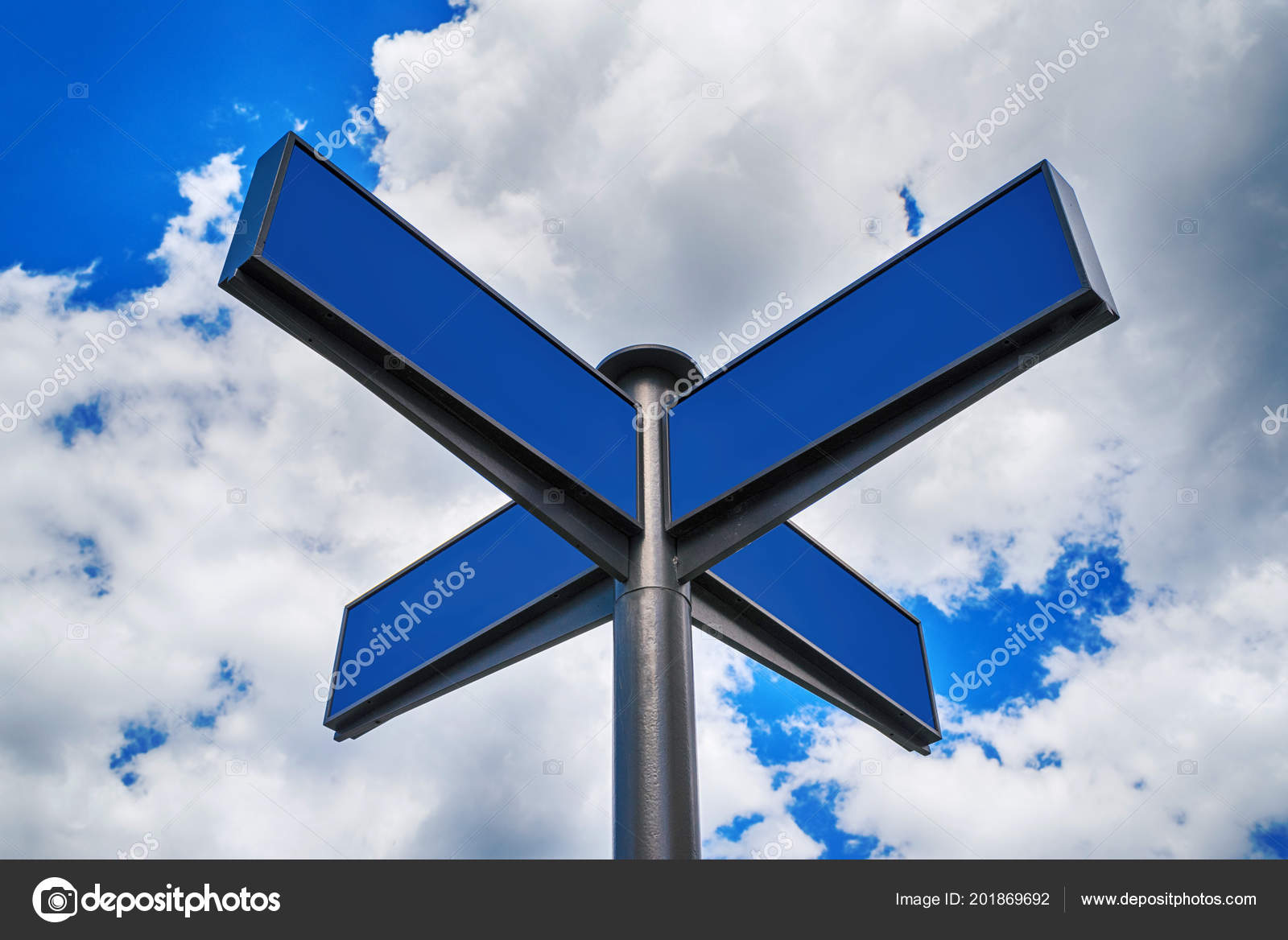 Blank Blue Traffic Road Signs Bright Sky Clouds Free Space Stock Photo Image By C D Duda