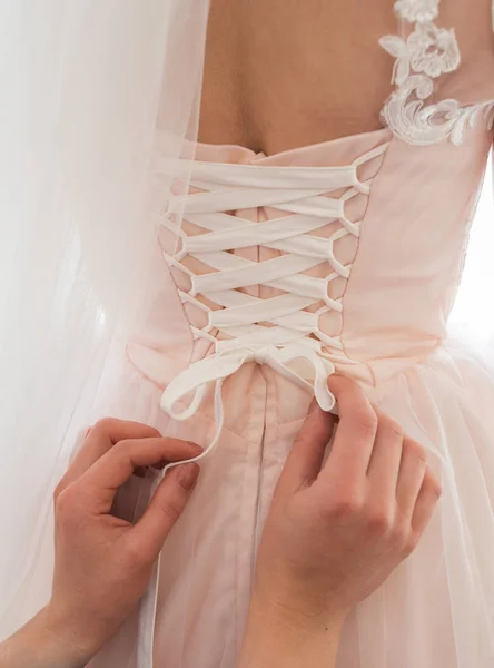Bridesmaid Laces Bride Wedding Dress Room Copy Space — Stock Photo, Image