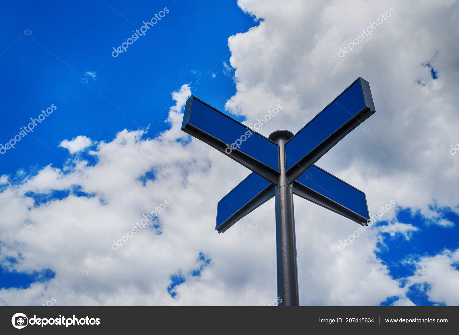 Blank Blue Traffic Road Signs Bright Sky Clouds Free Space Stock Photo Image By C D Duda