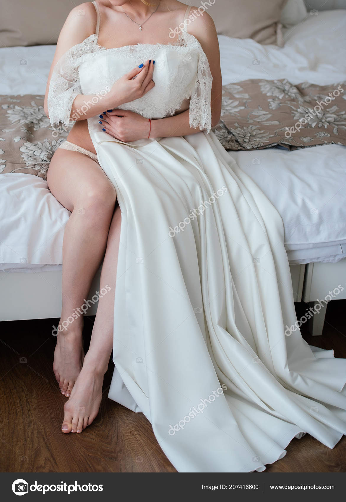 Beautiful Bride Lingerie Wearing Wedding Dress Stock Photo 621980891