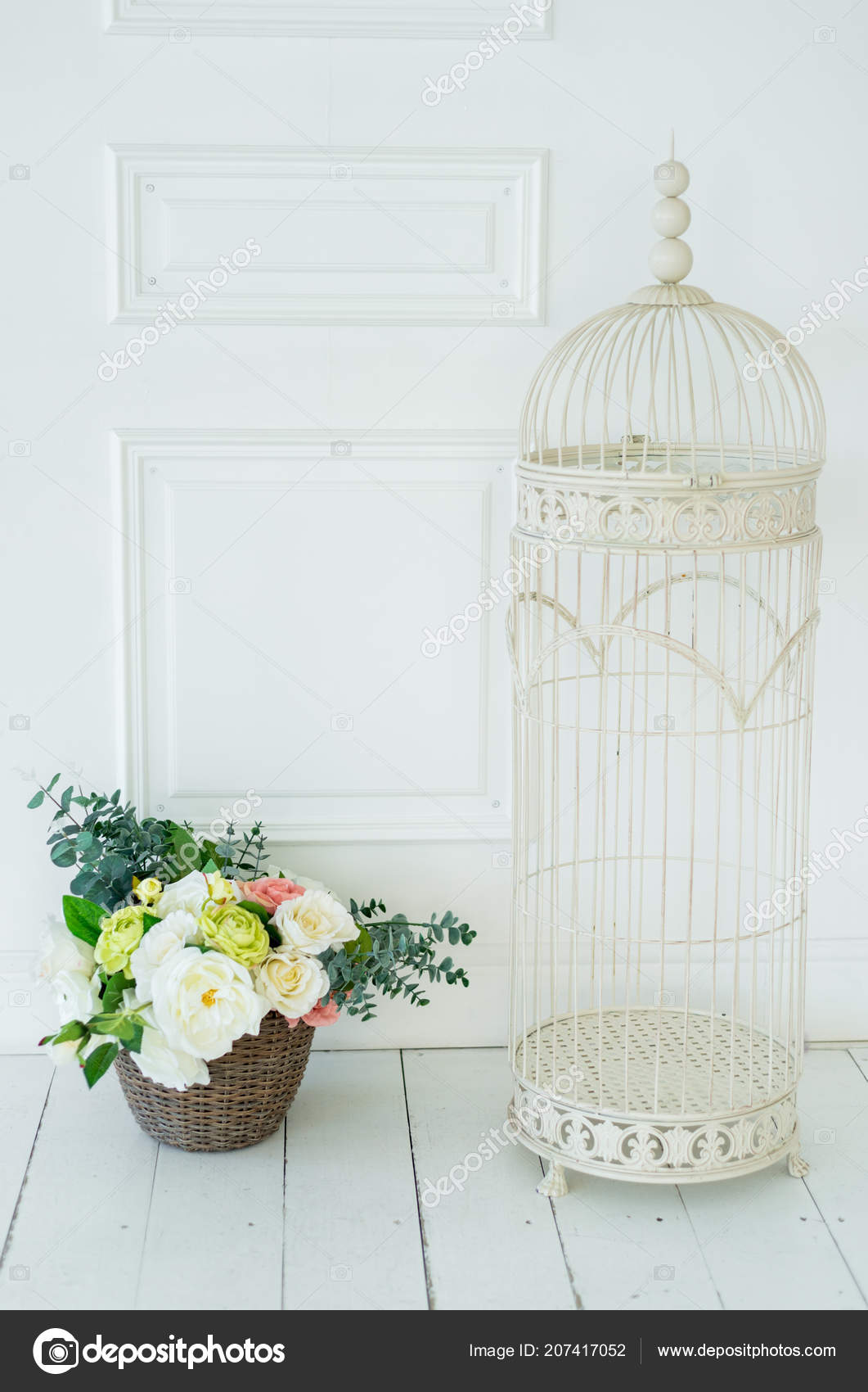 Birdcage Flowers Arrangements White Vintage Decorative Bird Cage