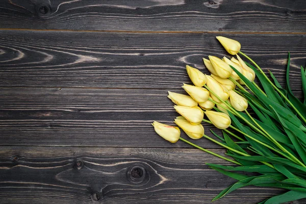 Fond Printanier Avec Bouquet Fleurs Tulipes Espace Copie Tulipes Jaunes — Photo