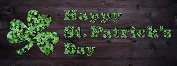 Happy Patricks Day Sign Made Green Leaves Clover Shamrock Dark — Stock Photo, Image