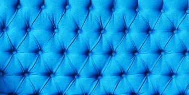 Mavi düğmeli lüks desen, kopya alanı. Capitone Tekstil arka plan. Chesterfield tarzı, damalı yumuşak kumaş mobilya döşeme, elmas desen, dekorasyonu düğmeleri, yakın
