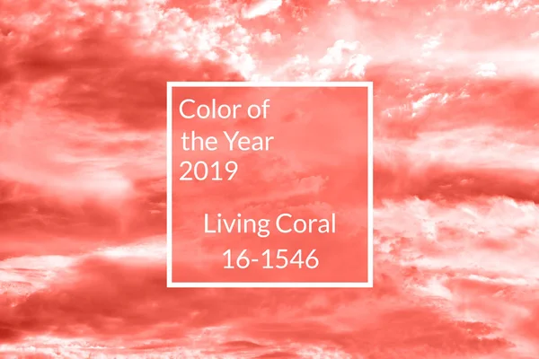 Himlen Med Moln Kopia Utrymme Levande Korall Bakgrund Färgen 2019 — Stockfoto