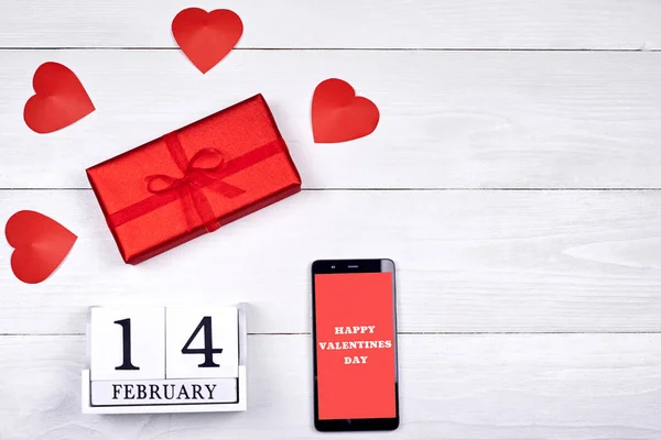 Bovenaanzicht Van Mobiele Smartphone Met Teken Happy Valentines Day Rode — Stockfoto