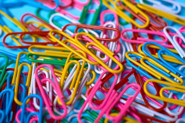 Kleurrijke Paperclips Achtergrond Kopie Ruimte Bovenaanzicht Terug Naar School College — Stockfoto