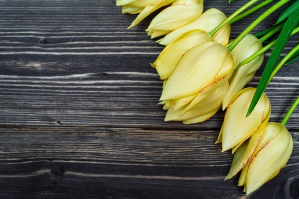 Fond Printanier Avec Bouquet Fleurs Tulipes Espace Copie Tulipes Jaunes — Photo