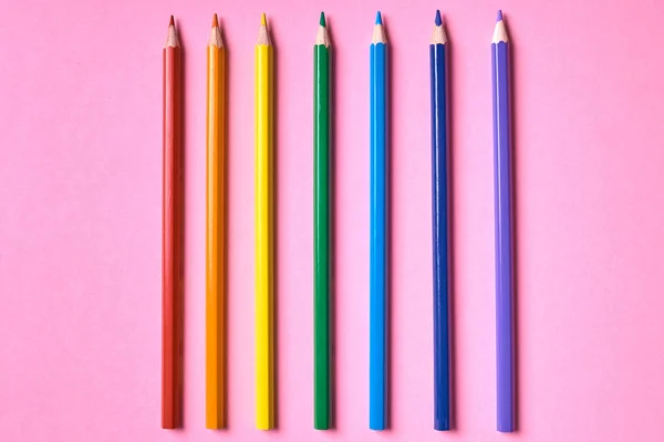 Color Pencils Pink Pastel Background Close Set Colorful Pencils Copy — Stock Photo, Image