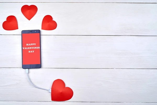 Mobiele Smartphone Met Teken Happy Valentines Dag Opladen Met Rode — Stockfoto