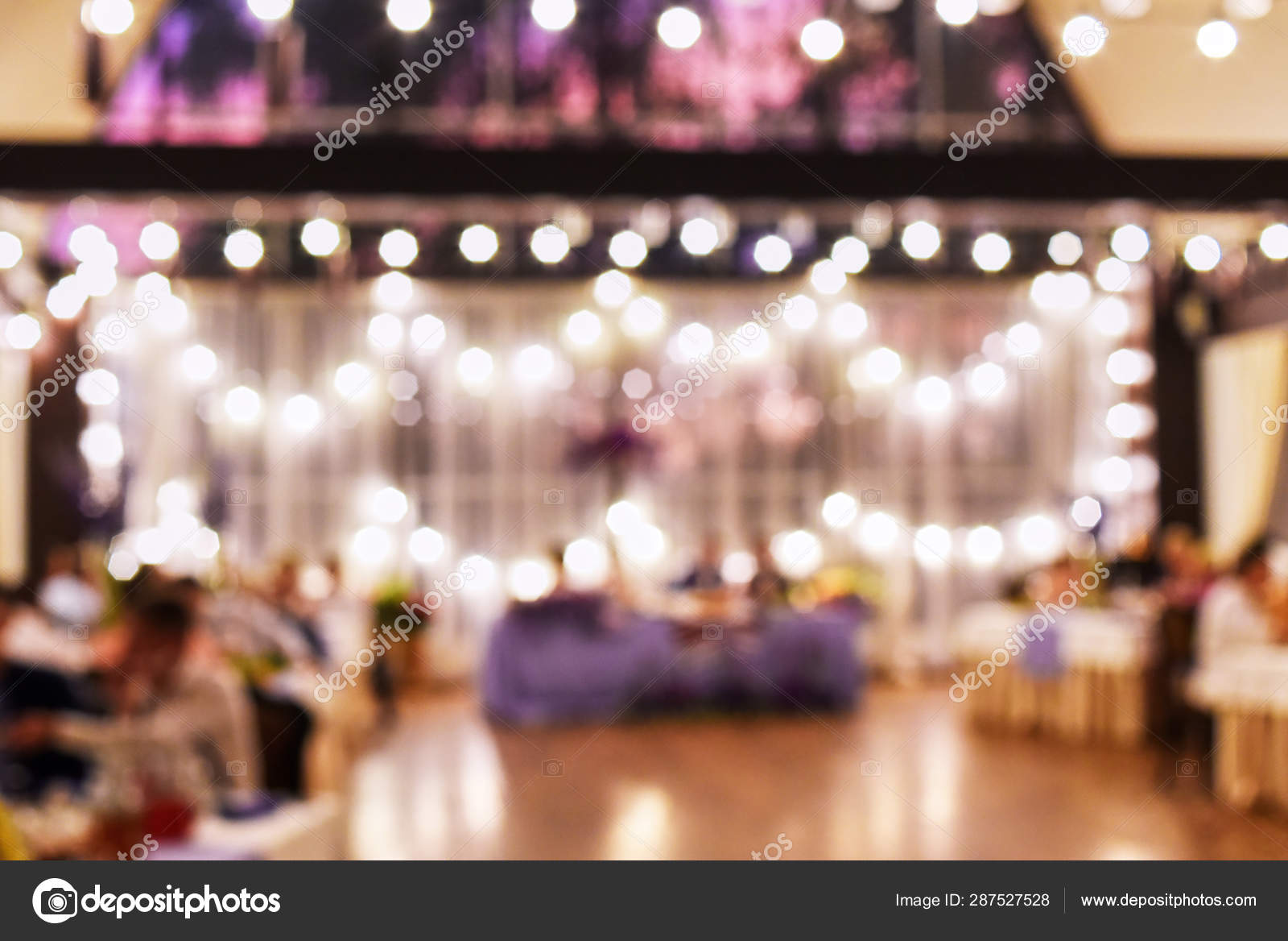 Blured background with wedding reception in restaurant and bulb Stock Photo  by ©d_duda 287527528