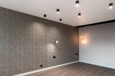 Beyaz ve gri duvarlar, led lambalar ve h ile modern yeni boş oda