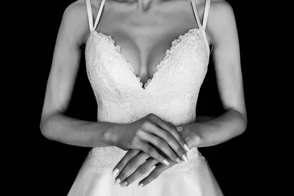Portrait of beautiful bride in wedding dress, copy space. Bride' — Stock Fotó