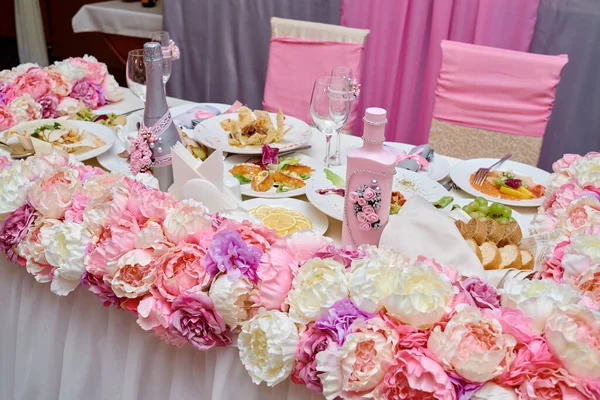 Casamento Presidium Restaurante Espaço Cópia Mesa Banquete Para Recém Casados — Fotografia de Stock