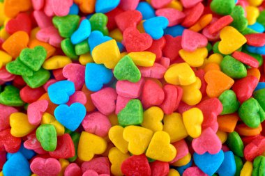 Renkli şekerler soyut arkaplan, kopyalama alanı. Tatlı dokular. Üst manzara, düz uzanma