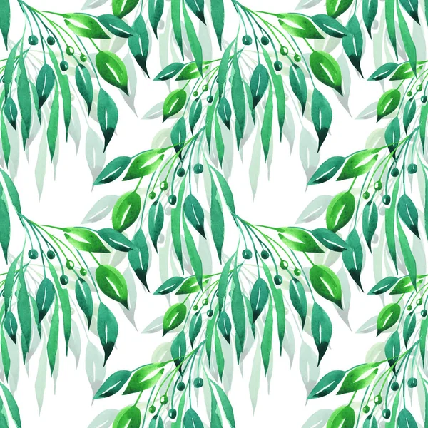 Kwiatowy Wzór Abstrakcja Zielony Liści Akwarela Ręcznie Rysowane Tła Lato — Zdjęcie stockowe