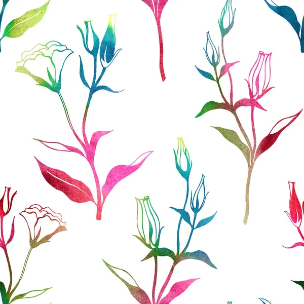 Colorful Floral Seamless Pattern Eustomia Flowers Hannd Drawn Watercolor Style — Stock Photo, Image