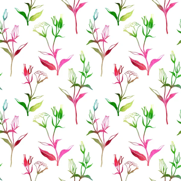 Renkli çiçek seamless modeli hannd eustomia çiçeklerle suluboya tarzı çizilmiş. Beyaz arka plan üzerinde Vintage illüstrasyon