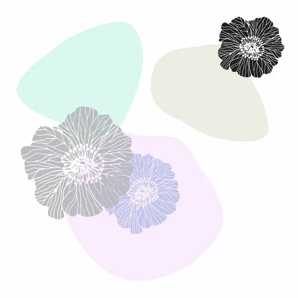 花卉抽象矢量背景与柔和的斑点和叶手绘风格 — 图库矢量图片