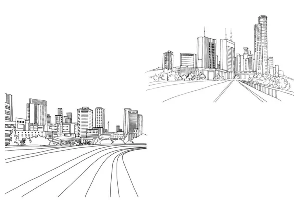 现代城市景观 手绘线条草图 以色列特拉维夫 向量例证在白色 — 图库矢量图片