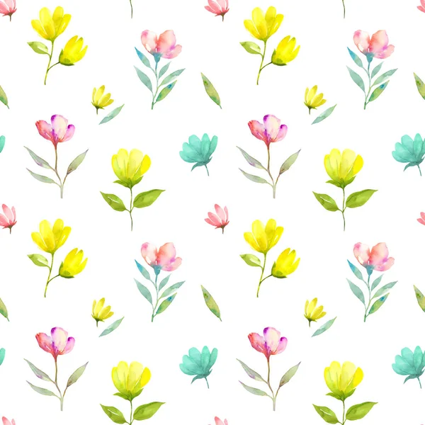Motivo senza cuciture primavera con fiori ad acquerello disegnati a mano . — Foto Stock