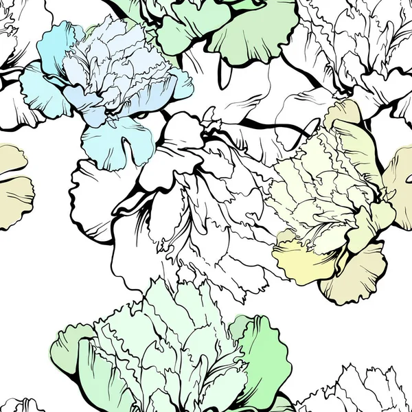 Květinové Bezešvé Vzory Peoniemi Kreslené Styly Rukou Ilustrace Vektoru Čar — Stockový vektor