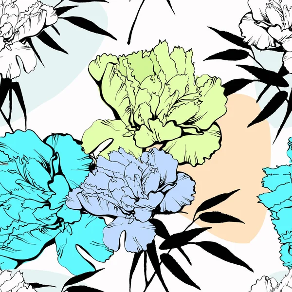 Květinové Bezešvé Vzory Peoniemi Kreslené Styly Rukou Ilustrace Vektoru Čar — Stockový vektor