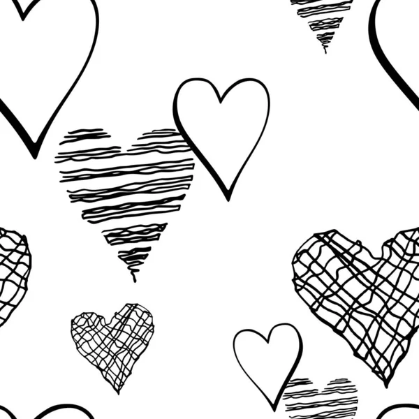 Drunge Style Seamless Pattern Hand Drawn Hearts Black White Vector — ストックベクタ