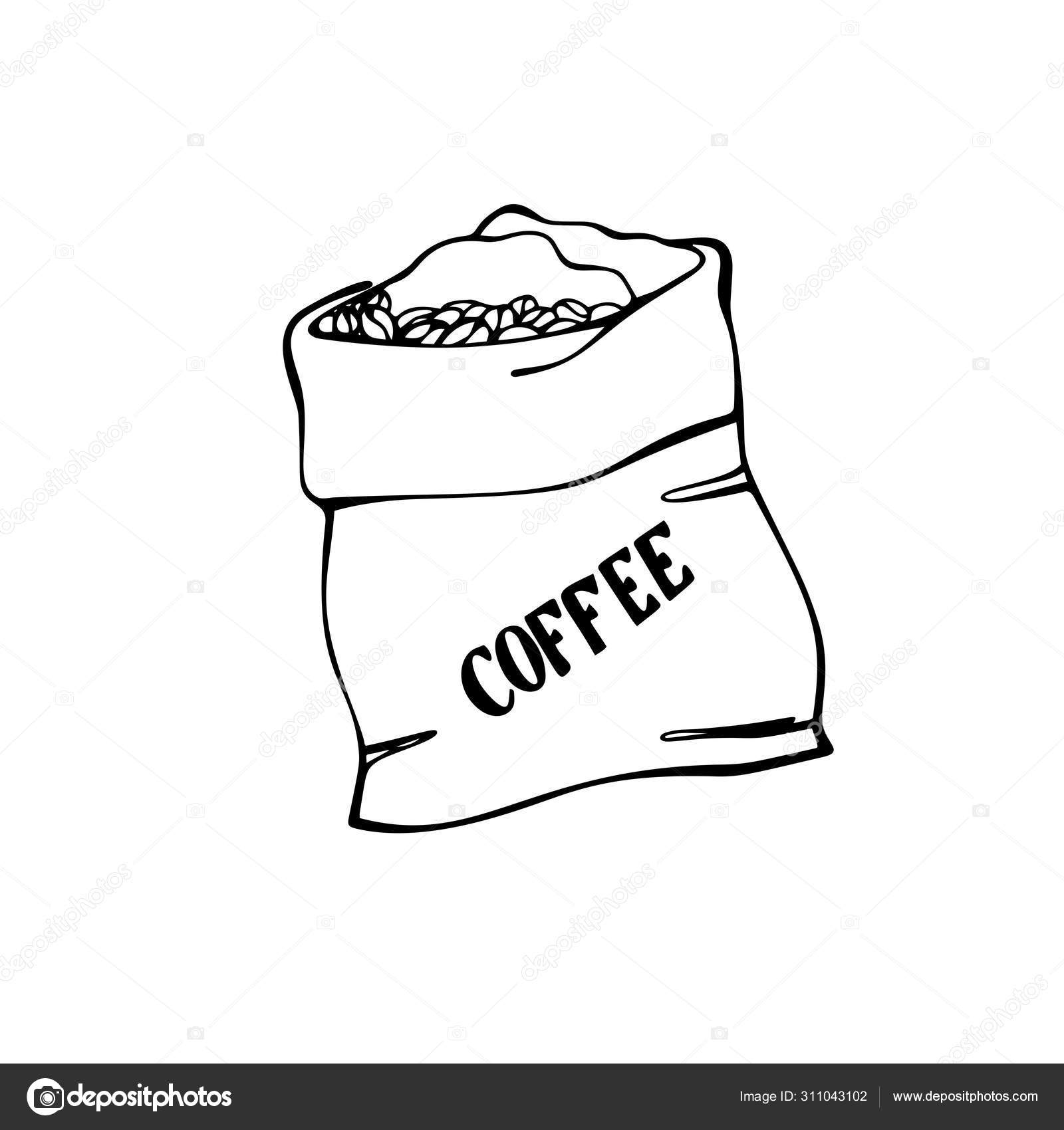 Kaffeesack Leinentasche Mit Kaffeebohnen Isoliert Auf Weiß Traditionelles  Kaffeepaket Handgezeichneten Stock-Vektorbild von ©Elenavic 311043102, image size:1600x1700
