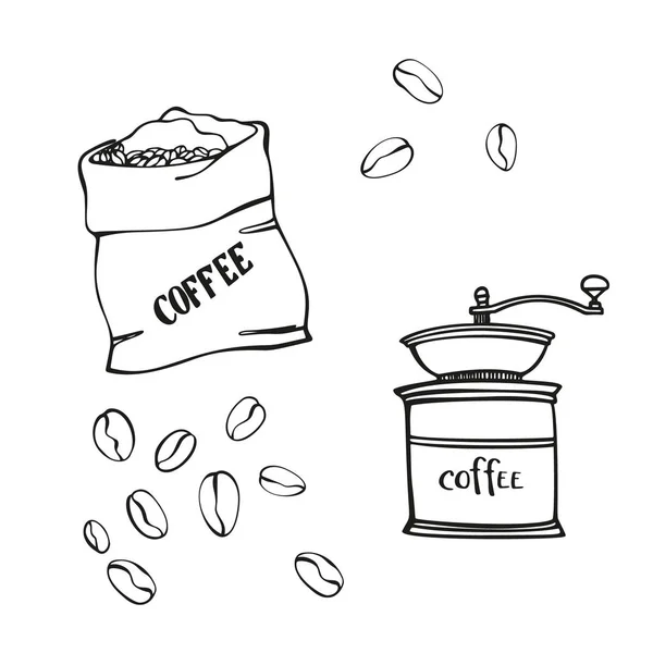 Kaffeesack Und Kaffeebohnen Bastelpapiertüte Mit Kaffeebohnen Isoliert Auf Weiß Traditionelles — Stockvektor